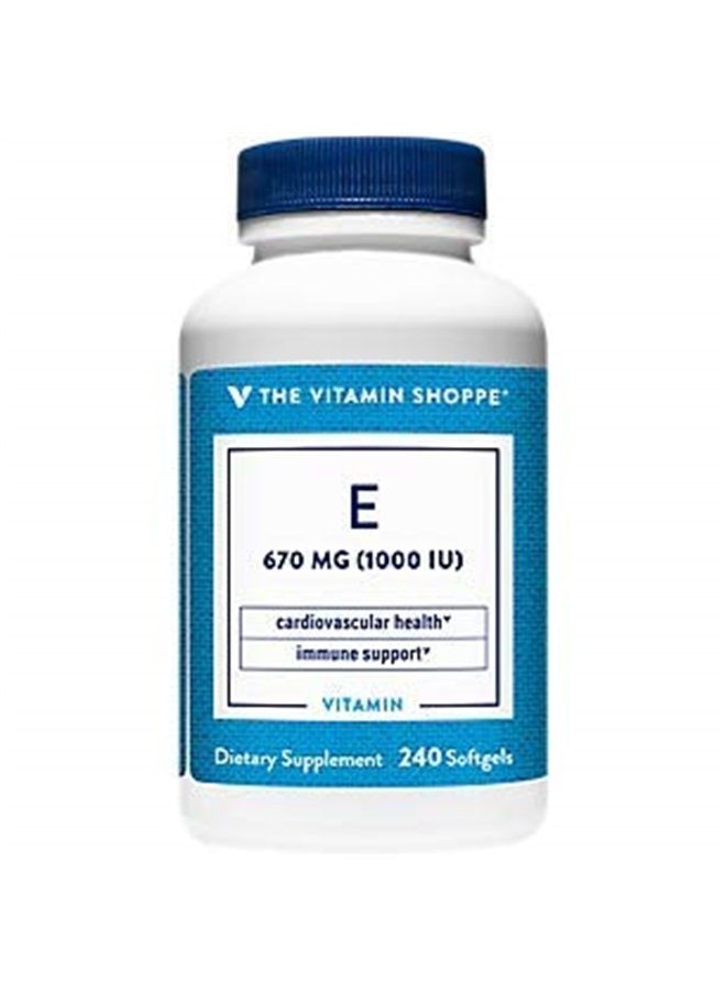 Vitamin E 1,000IU - Natural Source, Supports Healthy Cardiovascular System, Immune Health & Eye Health - Once Daily (240 Softgels)