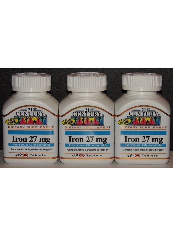 Iron 27mg Ferrous Gluconate (Compare to Fergon) 100ct Bottle -3 Pack (3)