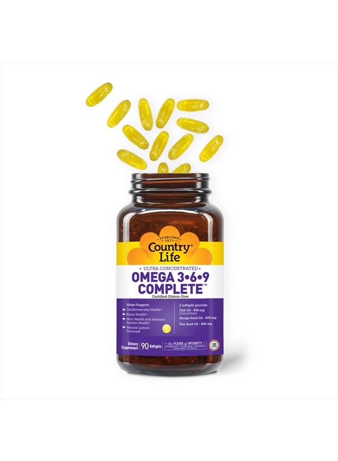 Omega 3-6-9, Ultra Concentrated, Supports Cardiovascular & Brain Health, 90 Softgels, Certified Gluten Free