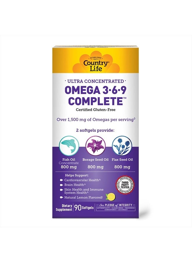 Omega 3-6-9, Ultra Concentrated, Supports Cardiovascular & Brain Health, 90 Softgels, Certified Gluten Free