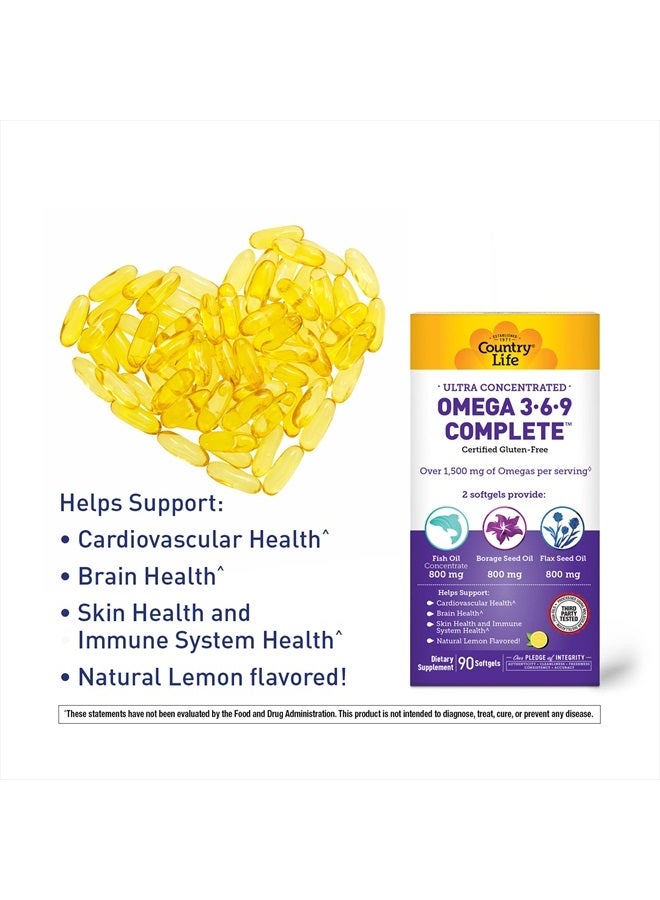 Omega 3-6-9, Ultra Concentrated, Supports Cardiovascular & Brain Health, 90 Softgels, Certified Gluten Free