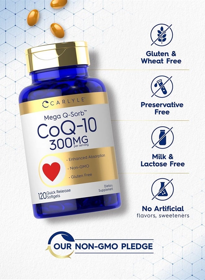 CoQ10 300mg | 120 Softgels | Mega Q-Sorb Coenzyme Q-10 | with Black Pepper Extract | Non-GMO, Gluten Free