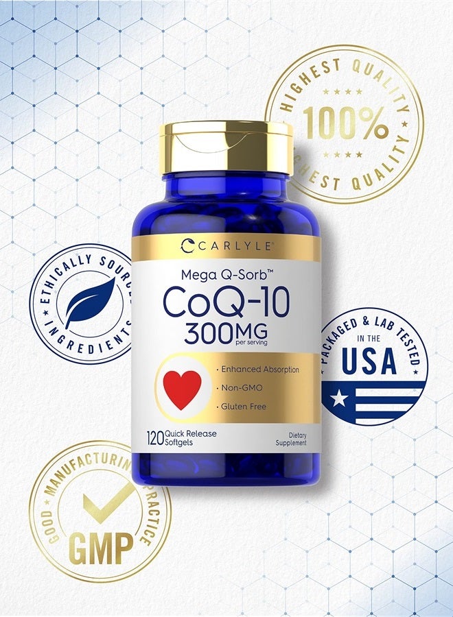 CoQ10 300mg | 120 Softgels | Mega Q-Sorb Coenzyme Q-10 | with Black Pepper Extract | Non-GMO, Gluten Free