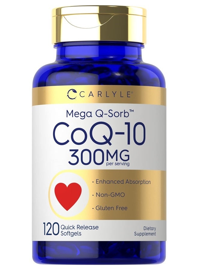 CoQ10 300mg | 120 Softgels | Mega Q-Sorb Coenzyme Q-10 | with Black Pepper Extract | Non-GMO, Gluten Free