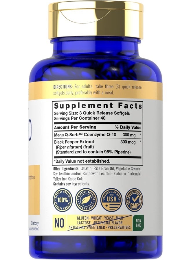 CoQ10 300mg | 120 Softgels | Mega Q-Sorb Coenzyme Q-10 | with Black Pepper Extract | Non-GMO, Gluten Free