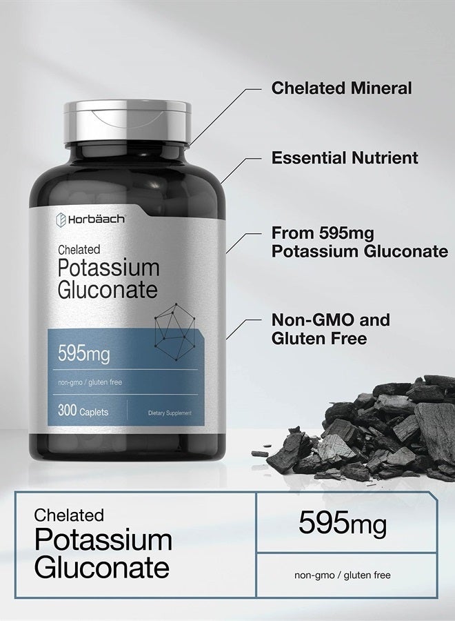 Chelated Potassium Gluconate Supplement 595mg | 300 Count | Vegetarian, Non-GMO, Gluten Free