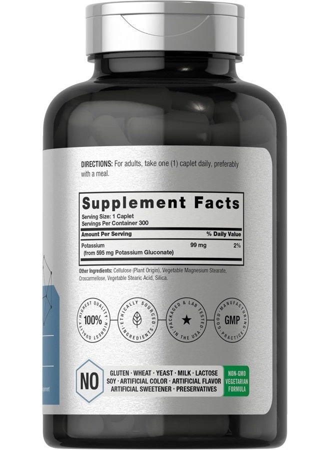 Chelated Potassium Gluconate Supplement 595mg | 300 Count | Vegetarian, Non-GMO, Gluten Free