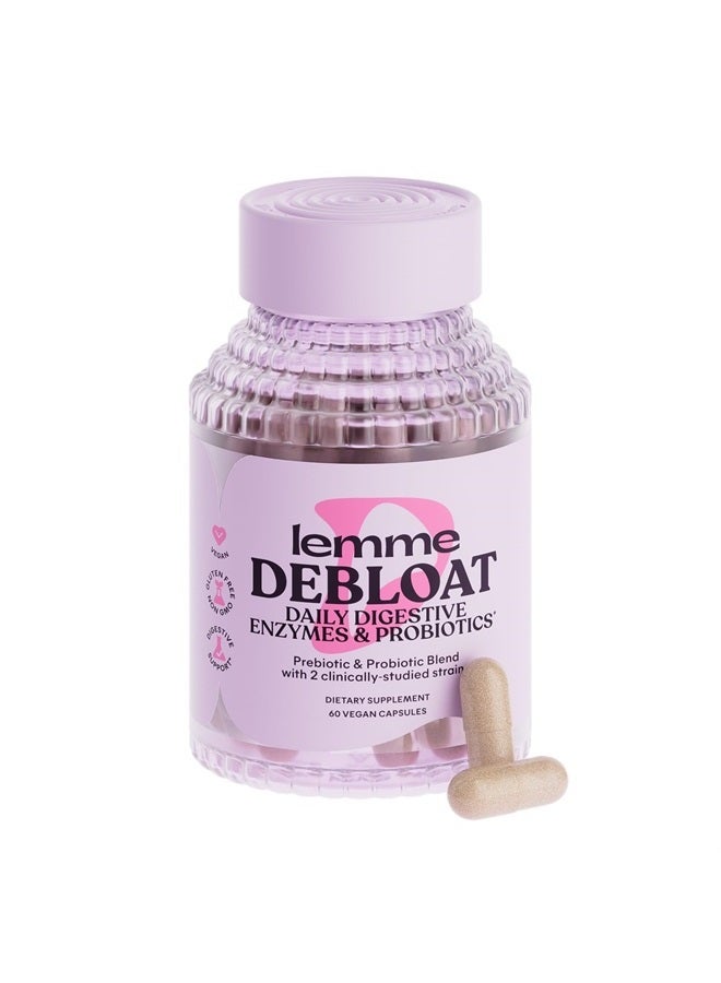 Debloat 3-in-1 Prebiotic, Probiotic & Digestive Enzymes for Bloating and Gas Relief - 2 Clinically Studied Probiotics w/ 5 Digestive Enzymes to Improve Digestion for Women & Men, Vegan, 60 ct