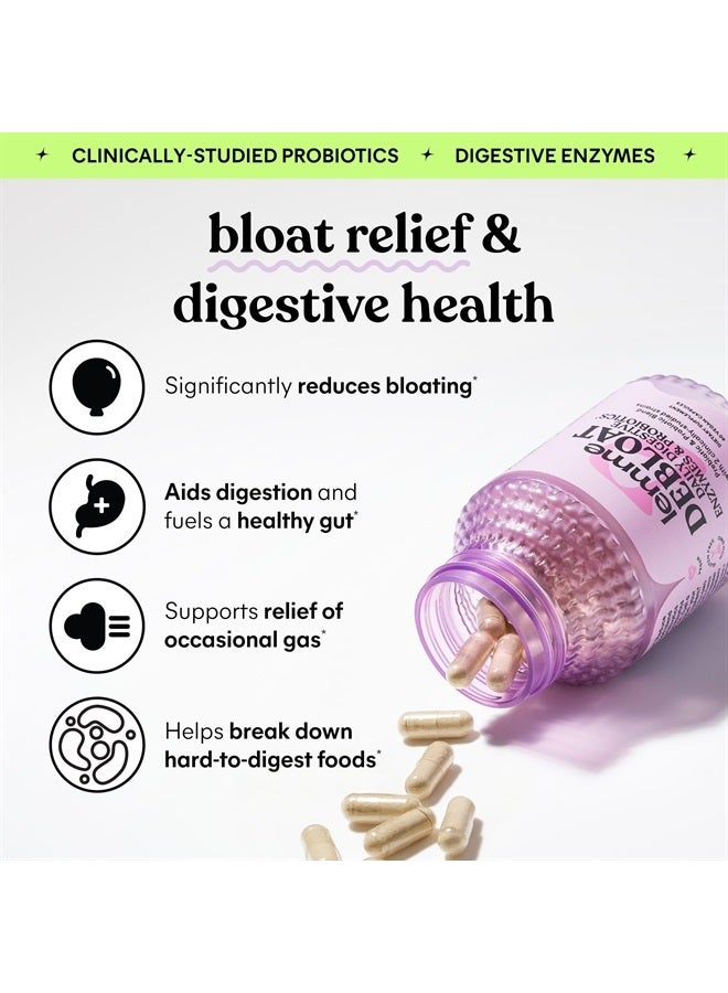 Debloat 3-in-1 Prebiotic, Probiotic & Digestive Enzymes for Bloating and Gas Relief - 2 Clinically Studied Probiotics w/ 5 Digestive Enzymes to Improve Digestion for Women & Men, Vegan, 60 ct