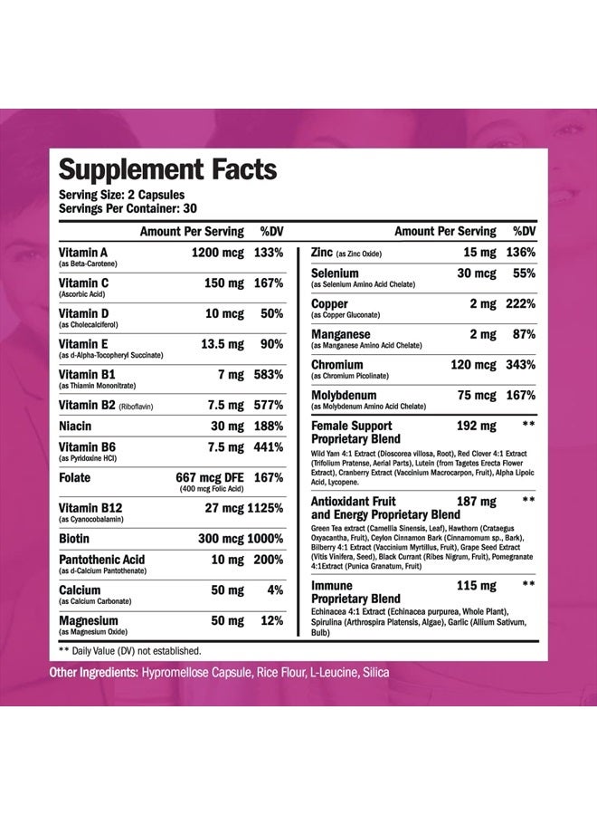 Women's Multivitamin And Multimineral Supplement for Energy, Focus, Mood, Hair, Skin And Nails - Daily Multivitamins A, C, D, E, B12, Zinc, Calcium