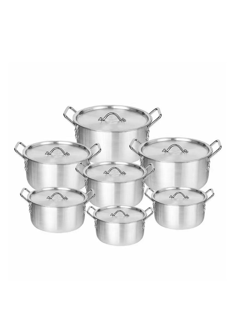 7-Piece Aluminum Cookware Set, Silver Non-Stick Pots Ranging From 14CM To 26CM