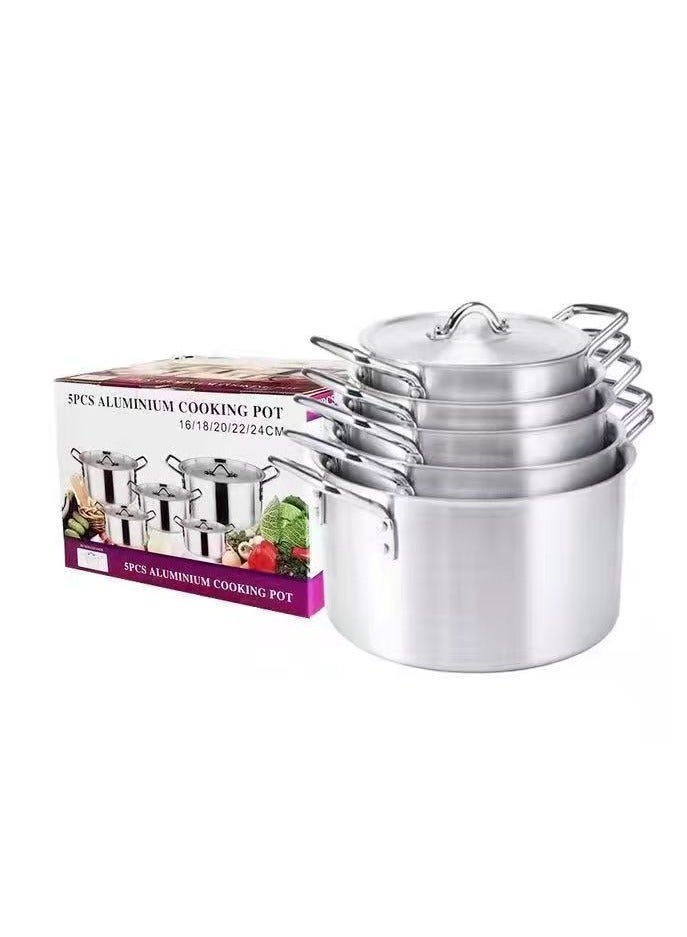 7-Piece Aluminum Cookware Set, Silver Non-Stick Pots Ranging From 14CM To 26CM