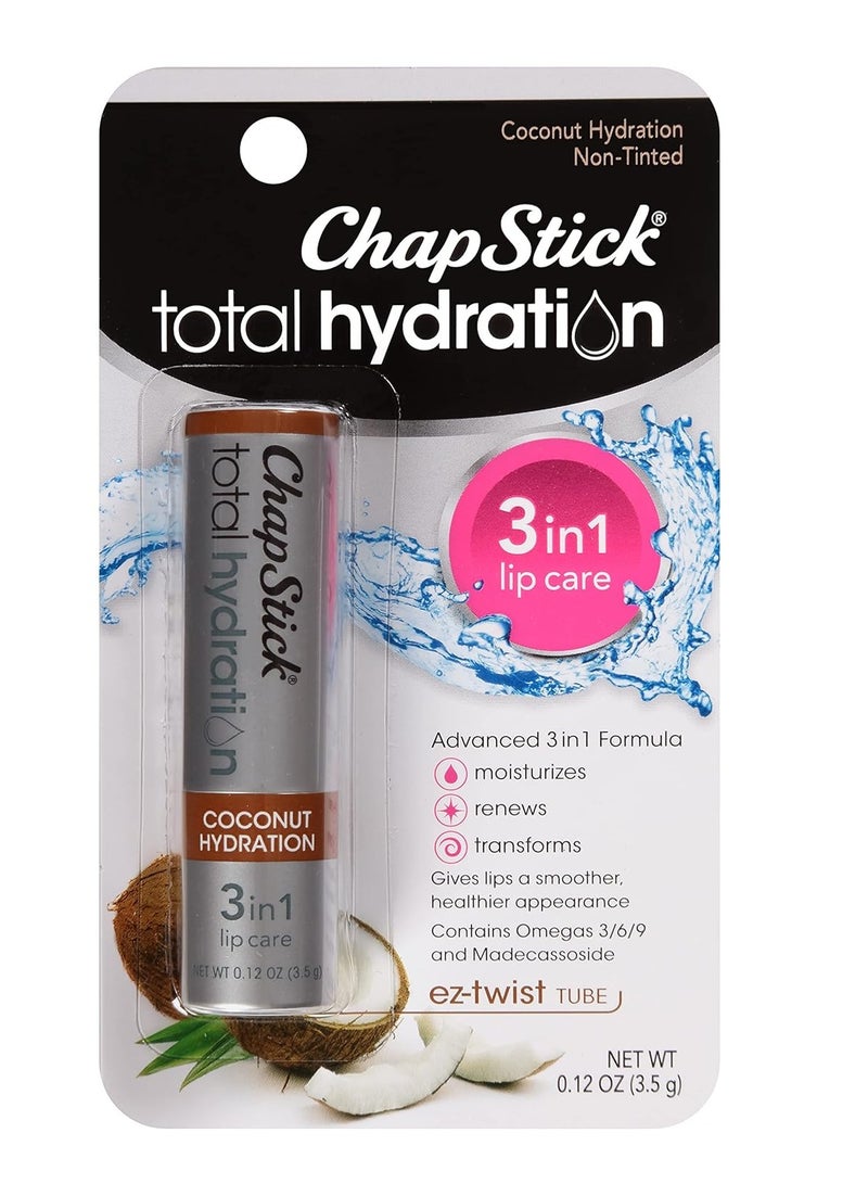 ChapStick Total Hydration Coconut Lip Balm Tube, Hydrating Coconut ChapStick for Lip Care - 0.12 Oz