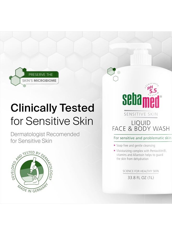 Sebamed Liquid Face and Body Wash for Sensitive Skin, pH 5.5, Mild Gentle Hydrating Cleanser, Hypoallergenic Body Wash for Men and Women, Dermatologist Recommended, 33.8 Fluid Ounces (1 Liter)