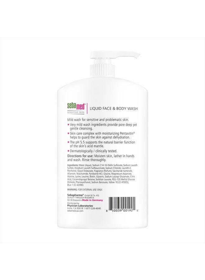 Sebamed Liquid Face and Body Wash for Sensitive Skin, pH 5.5, Mild Gentle Hydrating Cleanser, Hypoallergenic Body Wash for Men and Women, Dermatologist Recommended, 33.8 Fluid Ounces (1 Liter)