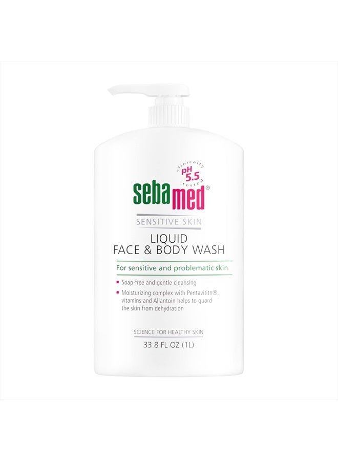 Sebamed Liquid Face and Body Wash for Sensitive Skin, pH 5.5, Mild Gentle Hydrating Cleanser, Hypoallergenic Body Wash for Men and Women, Dermatologist Recommended, 33.8 Fluid Ounces (1 Liter)