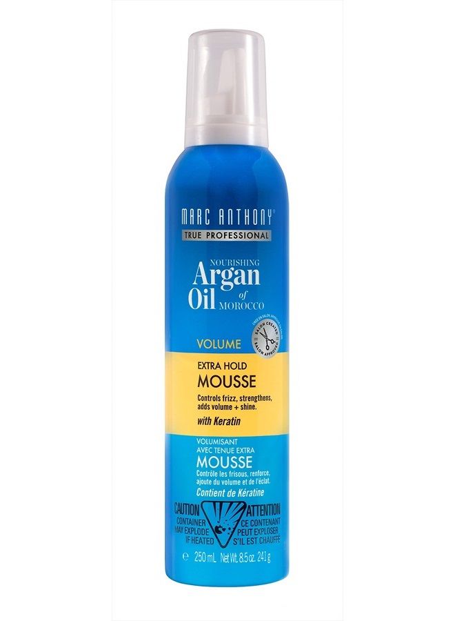 True Professional Nourishing Argan Oil of Morocco Volume Extra Hold Mousse with Keratin Ounces, Basic, 8.5 Fl Oz (00048)