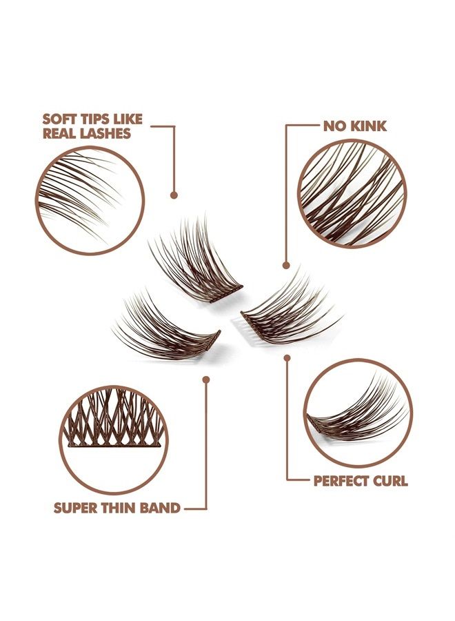 DIY Eyelash Extension, 3D Effect Individual Melt Flare Lash Cluster Natural Lashes Set, Home Eyelash Extension, Lashes Pack (10MM-Amber)