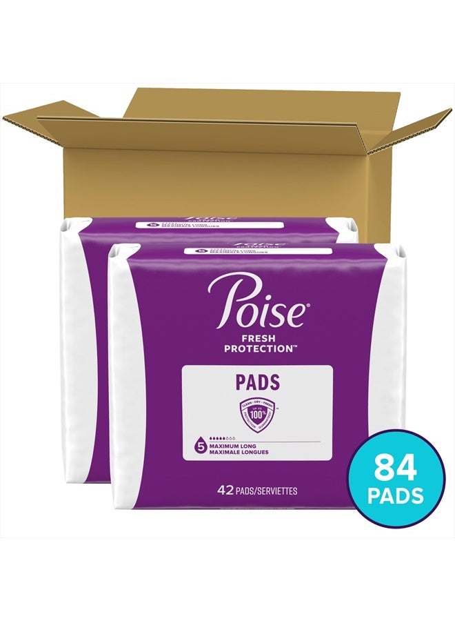 Incontinence Pads And Postpartum Incontinence Pads, 5 Drop Maximum Absorbency, Long Length, 84 Count - 2 Packs Of 42, Packaging May Vary