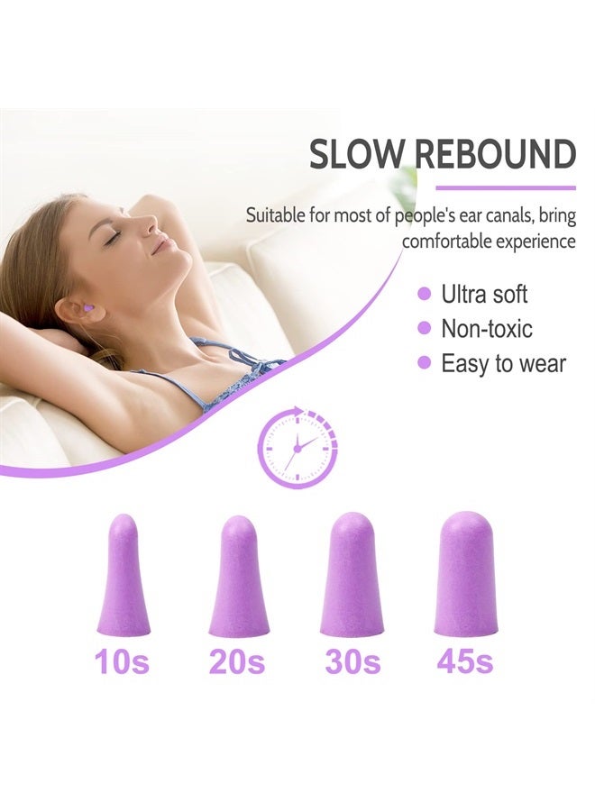 Ultra Soft Foam Earplugs Sleep - 38dB SNR Noise Cancelling Ear Plugs for Sleeping, Shooting, Snoring, Work Loud Sound Reduction- 60 Pairs Valued Pack,Purple