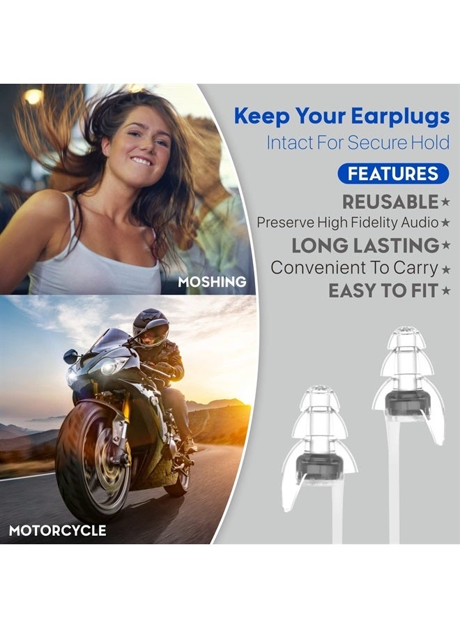 2 Pairs High Fidelity Concert Ear Plugs, Noise Reduction Music Earplugs, Hearing Protection for Musicians, Festival, DJ's, Drummers, Party, Motorcyclists 23db - Black