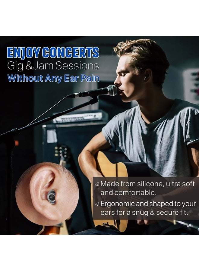 2 Pairs High Fidelity Concert Ear Plugs, Noise Reduction Music Earplugs, Hearing Protection for Musicians, Festival, DJ's, Drummers, Party, Motorcyclists 23db - Black