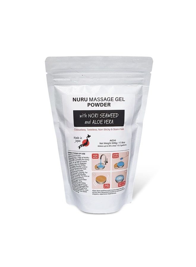 Nuru Massage Gel Powder 500g Resealable Sachet | Nori Seaweed and Aloe Vera | Made in Japan | 50L / 13.2 Gal | Glycerine and Paraben Free