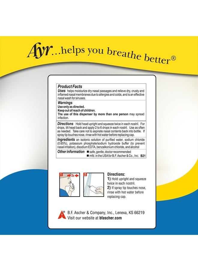 Ayr Saline Nasal Mist, 1.69 Fl Oz (Pack of 6) (Packaging may vary)