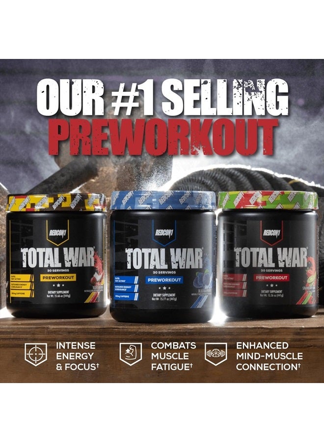 Total War Pre Workout Powder - Endurance, Alertness, Pump Boosting Citrulline Malate & Beta Alanine - Fast Acting, Caffeinated Preworkout for Men & Women (Cherry Bomb, 15 Servings)