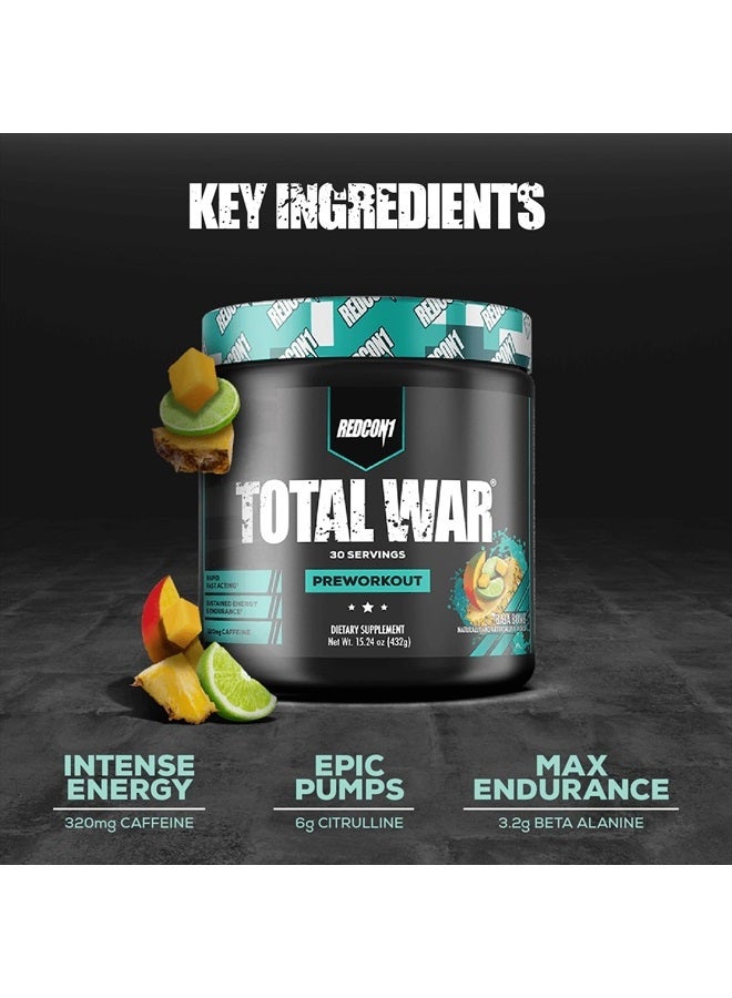 Total War Pre Workout Powder - Endurance, Alertness, Pump Boosting Citrulline Malate & Beta Alanine - Fast Acting, Caffeinated Preworkout for Men & Women (Cherry Bomb, 15 Servings)