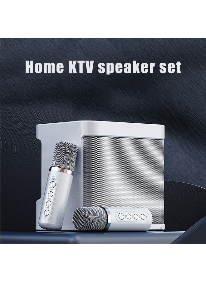 Karaoke Machine with 2 Wireless Microphone,Portable Bluetooth Speaker with HD Sound PA System Support Echo and Vocal Cut,USB,SD, AUX Input for Party, Meeting, Wedding, Home and Outdoor (White)