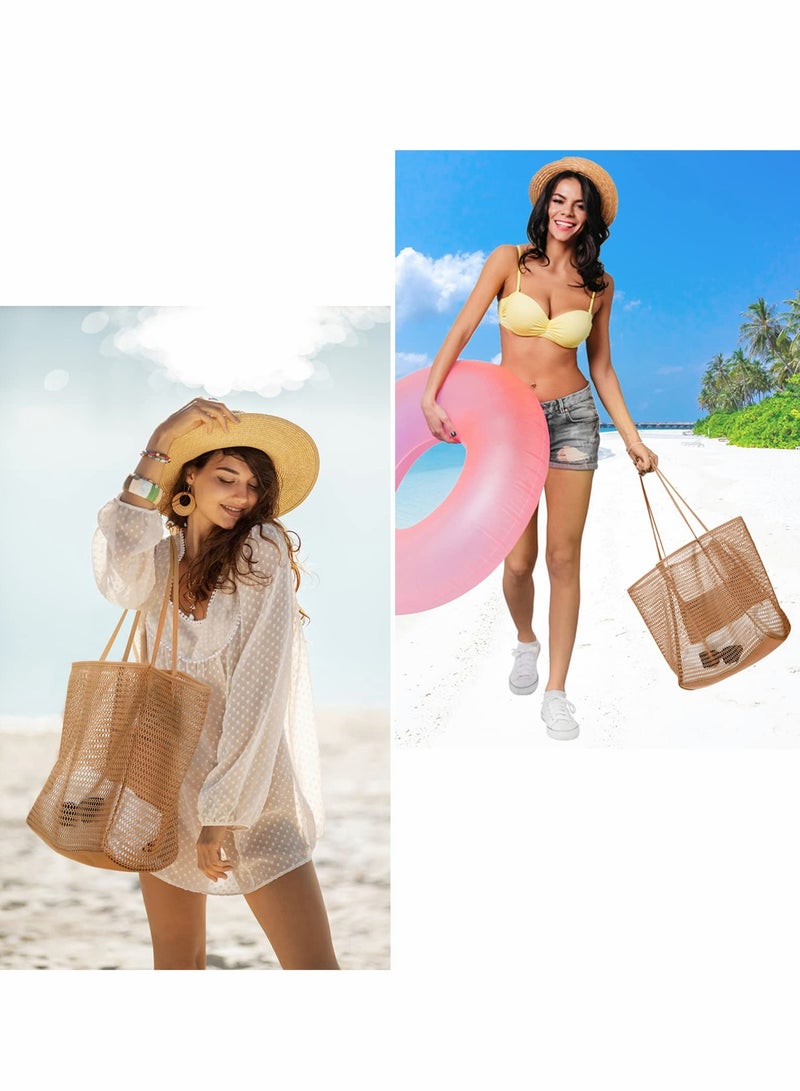 Mesh Beach Bag for Women, Large Tote Bag Lightweight Foldable Beach Tote with Zipper Pocket for Women Vacation Beach Pool Trip