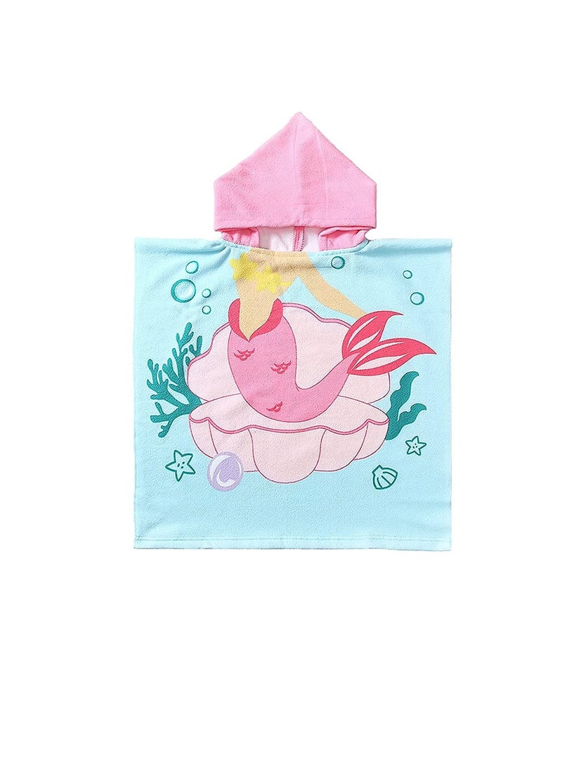 Hooded Bathrobe,Kids Beach Towel for Boys Girls, Hooded Bath Towel Wrap, Toddler Pool Towel with Hood, Super Soft, Absorbent Microfiber Beach Towel for 0 - 7 Years (Mermaid)