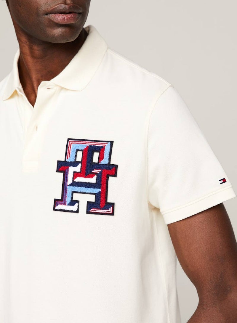 Men's Th Monogram Appliqué Regular Fit Polo -  Stretch organic cotton pique, Beige