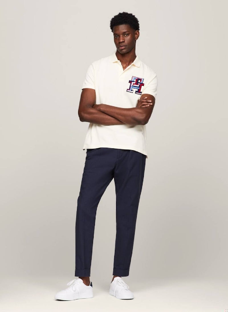 Men's Th Monogram Appliqué Regular Fit Polo -  Stretch organic cotton pique, Beige