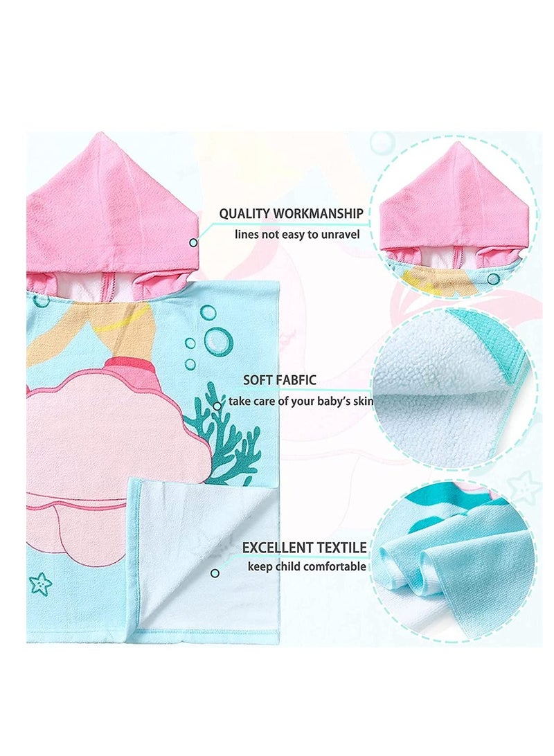 Hooded Bathrobe,Kids Beach Towel for Boys Girls, Hooded Bath Towel Wrap, Toddler Pool Towel with Hood, Super Soft, Absorbent Microfiber Beach Towel for 0 - 7 Years (Mermaid)