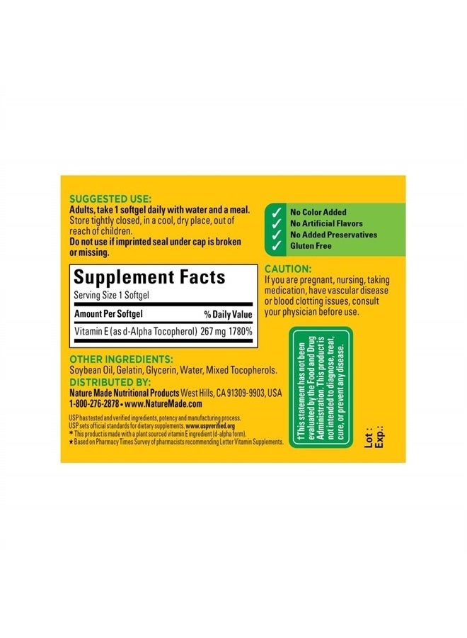 Plant Sourced Vitamin E 267 mg - 400 IU d-Alpha Softgels, 100 Count for Antioxidant Support - Pack Of 3