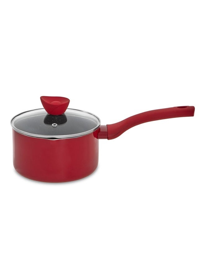 Yna Non-Stick Saucepan With Lid, Red & Black - 18 Cm