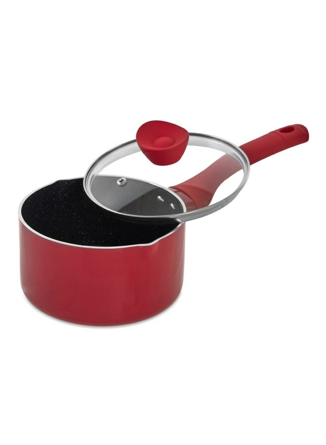 Yna Non-Stick Saucepan With Lid, Red & Black - 18 Cm