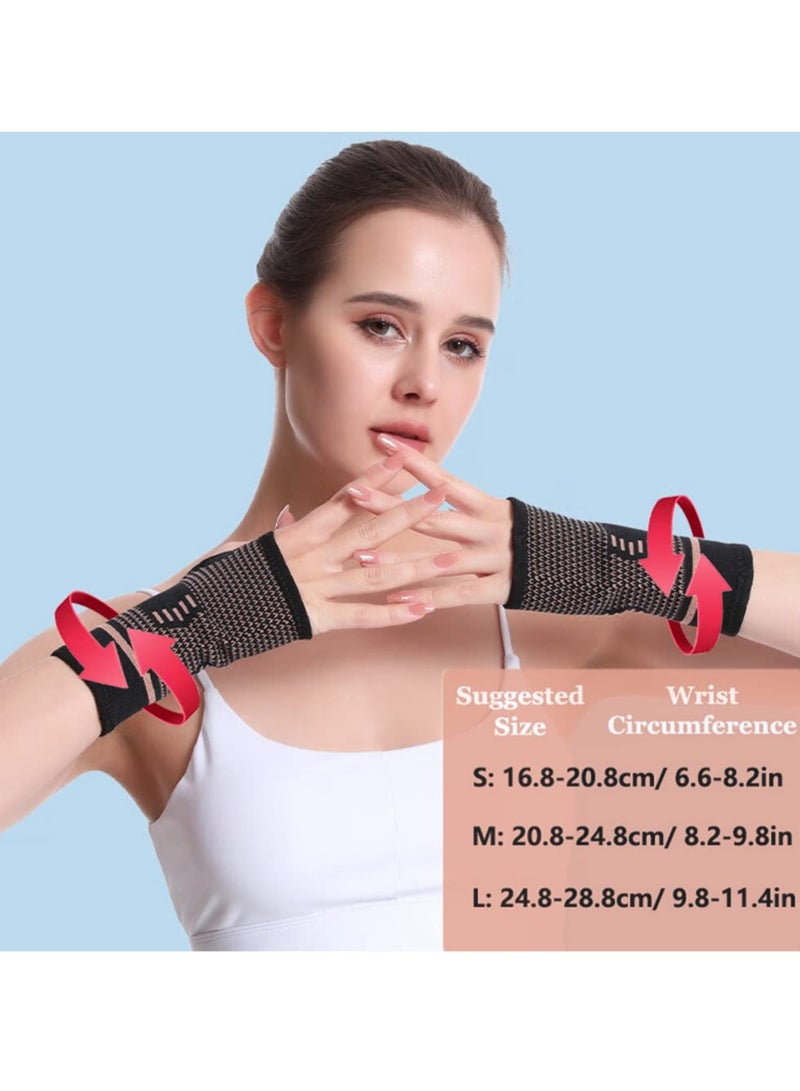 Wrist Support Brace, 1 Pair Carpal Tunnel Relief Fitness Sleeve, Copper Wrist Compression Sleeve, Elastic Breathable Wrist Support Sleeve Wrist Brace for Tendonitis, Arthritis, Sprains Pain Relief