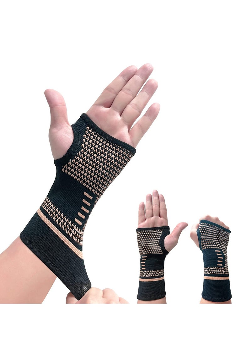 Wrist Support Brace, 1 Pair Carpal Tunnel Relief Fitness Sleeve, Copper Wrist Compression Sleeve, Elastic Breathable Wrist Support Sleeve Wrist Brace for Tendonitis, Arthritis, Sprains Pain Relief