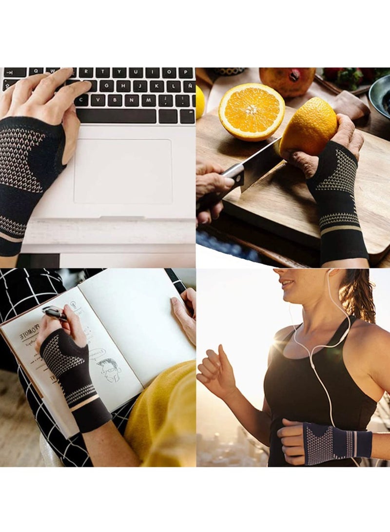 Wrist Support Brace, 1 Pair Carpal Tunnel Relief Fitness Sleeve, Copper Wrist Compression Sleeve, Elastic Breathable Wrist Support Sleeve Wrist Brace for Tendonitis, Arthritis, Sprains Pain Relief