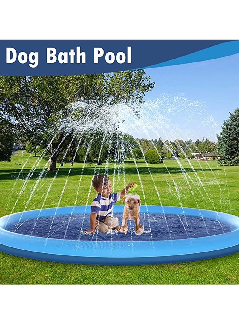 Splash Sprinkler Pad for Dogs Kids Anti-Slip Thickened Dog Pool Durable Upgrade Bath Pool Pet Summer Outdoor Water Toys Backyard Fountain Play Mat for Pet Dogs and Kiddie (150CM)