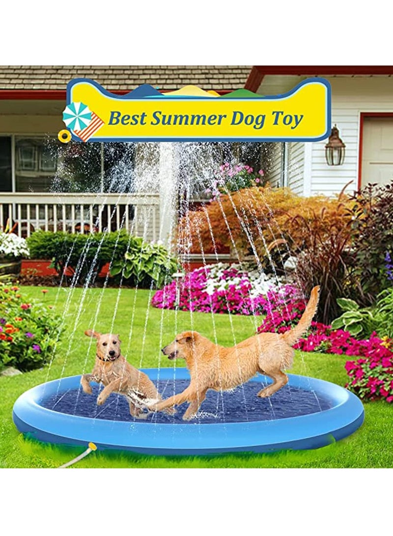 Splash Sprinkler Pad for Dogs Kids Anti-Slip Thickened Dog Pool Durable Upgrade Bath Pool Pet Summer Outdoor Water Toys Backyard Fountain Play Mat for Pet Dogs and Kiddie (150CM)