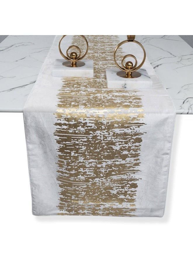 Golden Haze Velvet Runner, Cream & Gold – 40X180 Cm