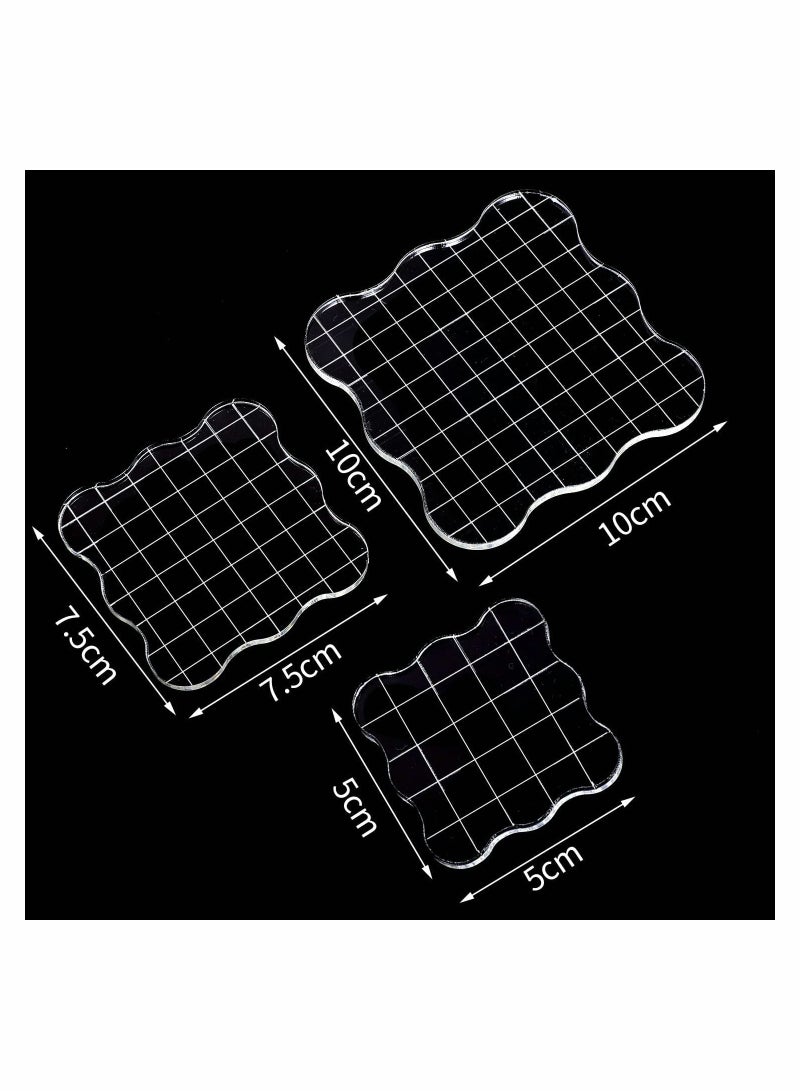 3 Piece Stamp Block Set, SYOSI Transparent Seal, Clear Stamp Block with Grid Acrylic Block for Silicone Stamp Scrapbooking Photo Album, DIY Crafts Ornaments