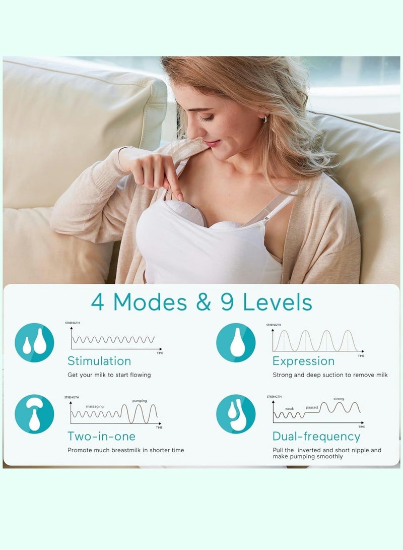 P10 Hands-Free Breast Pump Wearable, 338mmHg Strong Suction, Low Noise, 4 Modes & 9 Levels, Electric Breast Pump Portable, Smart Display, 19/21/24/28mm Insert Accessories, 2 Pack