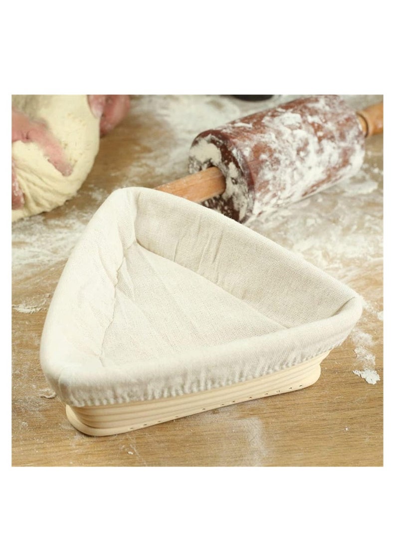 6.3 Inch Triangle Bread Proofing Basket with Cloth Liner, Natural Rattan Sourdough Bread Baking Supplies for Bakers, Professionals, Home Bakers