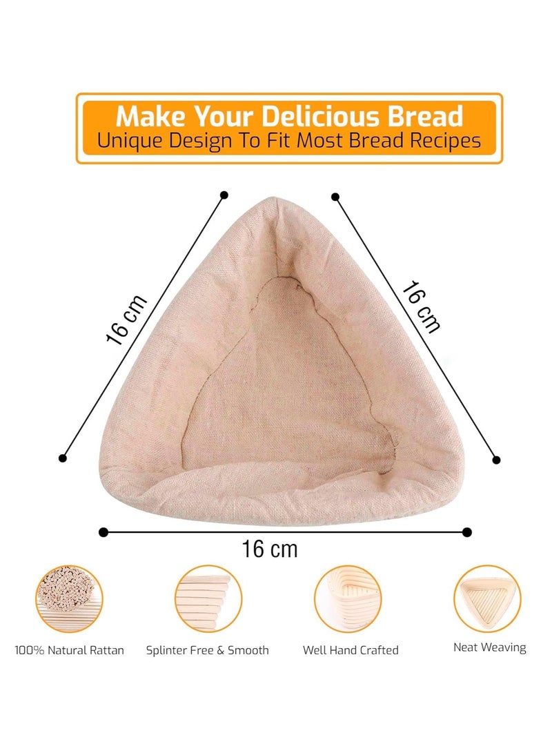 6.3 Inch Triangle Bread Proofing Basket with Cloth Liner, Natural Rattan Sourdough Bread Baking Supplies for Bakers, Professionals, Home Bakers