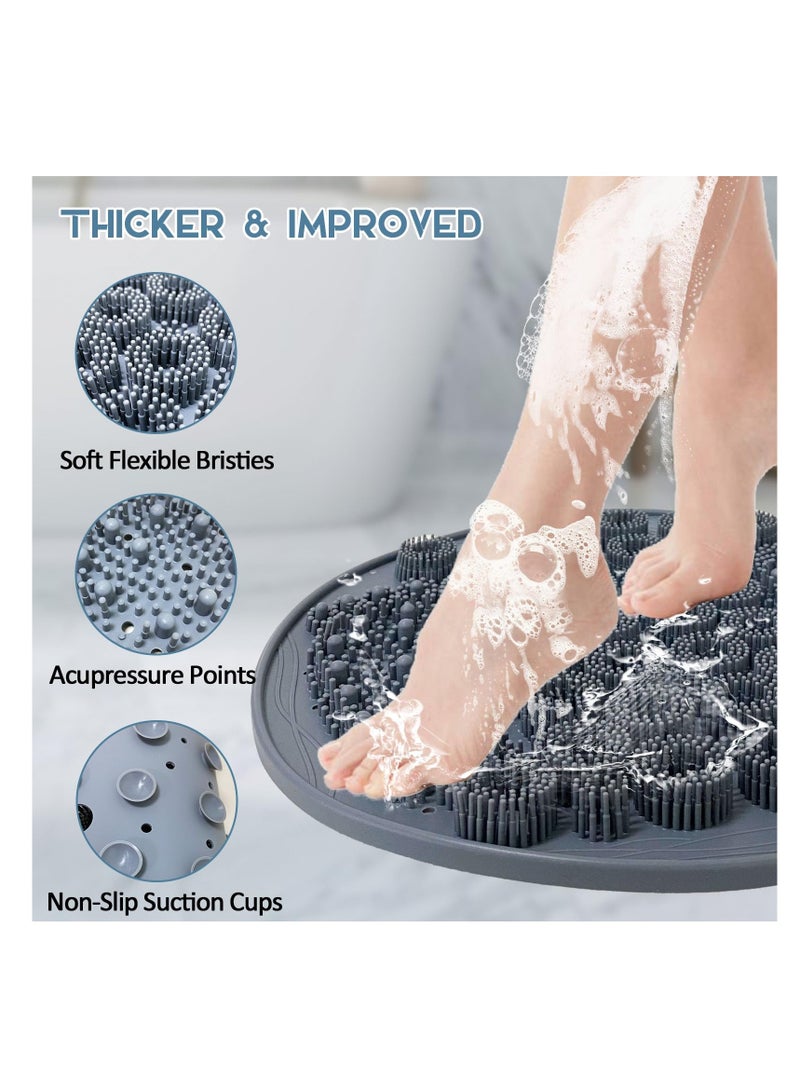 Foot Scrubber in Shower, Larger Silicone Foot Scrubber for Shower Floor, Foot & Back Body Exfoliator Massager Washer with Non Slip Suction Cup, Exfoliating Scrub Brush Pad for Women Men, Grey